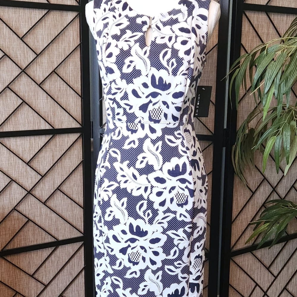 Enfocus Studio Navy and White Floral Midi Dress